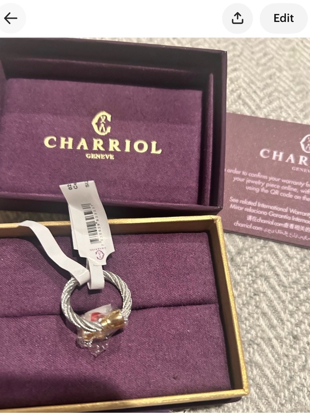 Charriol Two-Tone Twisted Cable Ring with Gold Accent